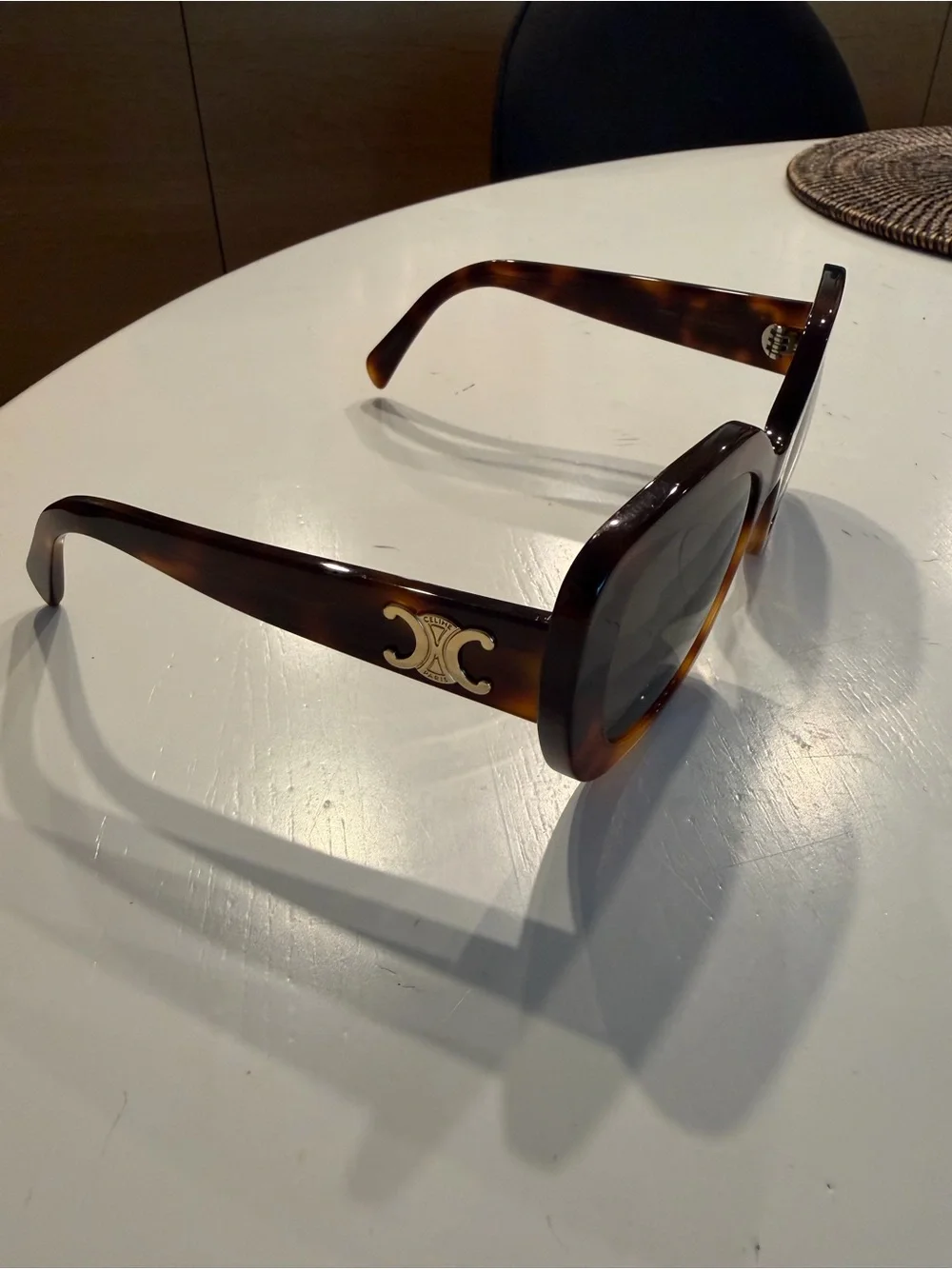 CelineTortoiseshell Square Frame Sunglasses with Gold Accent